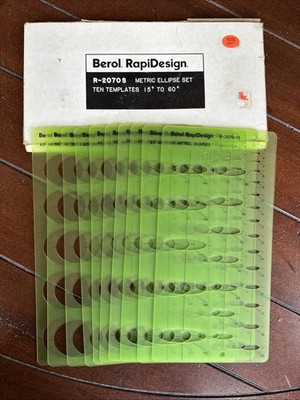 Berol RapiDesign R-2070S Metric Ellipse Set. Ten Templates 15  To 50 