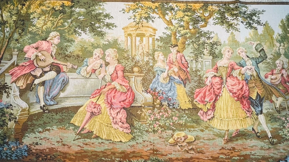 Vtg Gobelins Tapestry Jardin Louis XV Victorian Mofit 2&3 Belgium 40x20" Vibrant - Image 1 of 4