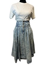Vintage Gitano Acid Wash High Drop Waist Denim Jean Skirt Pleated Pockets 5/6