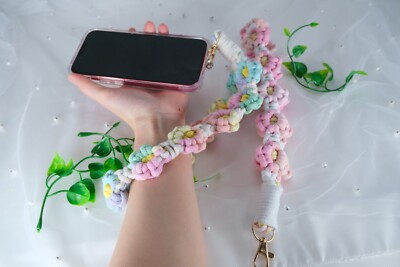 Gradient Flower Wristlet Phone Strap Wristlet Keychain Daisy Macrame Wristlet