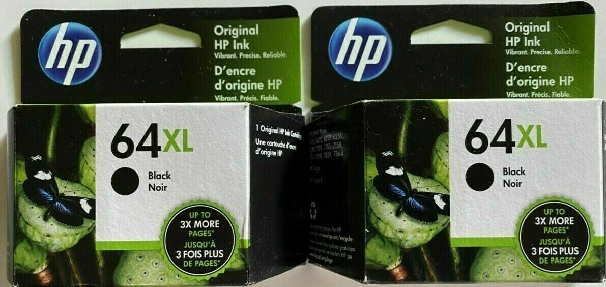 HP 64XL Black Ink Cartridge N9J92AN - Lot of 2 - Expires 04/2026-image
