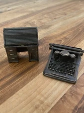 Vintage Durham Industries Miniature Doll Furniture Typewriter And Rolltop Desk