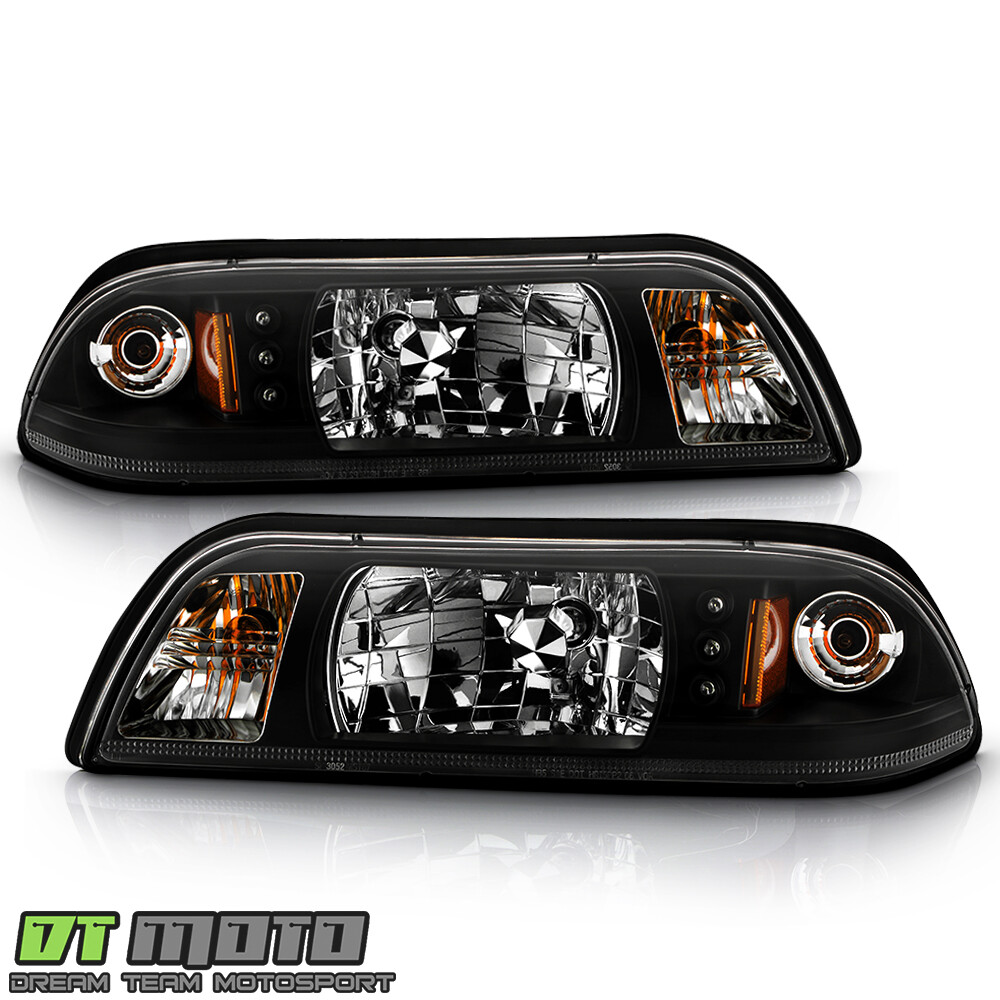 1987-1993 Mustang 6in1 LED 1PC Black Headlights w/Built In Corner 