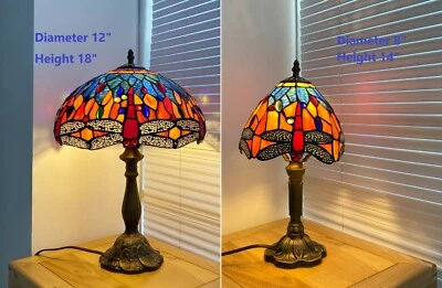Handmad Table Lamp Dragonfly Tiffany Style Stained Glass Home Decor 14"/18" Tall