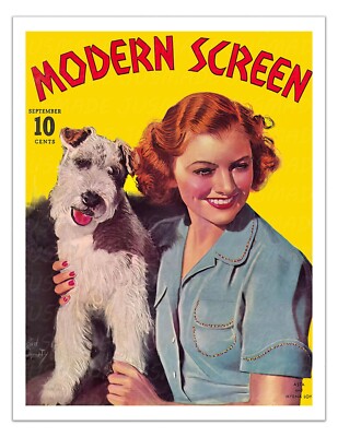 Myrna Loy & Asta Modern Screen Cover Reprint Poster - Vintage Hollywood Art