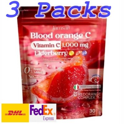3 Jamsai Blood Orange C Elderberry Collagen Vit C 1000mg Anti Aging Antioxidant