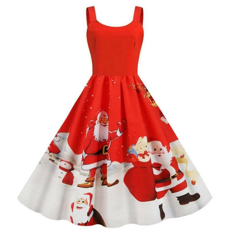 Women Christmas Swing Skater A-Line Dress Xmas Party Dresses Plus Size Festival - image 4 of 4