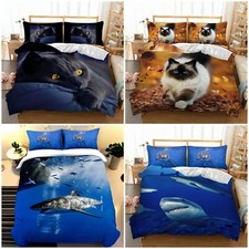 Animal Shark Cat Duvet Cover Bedding Set Single Double King Size UK Pillow Cases