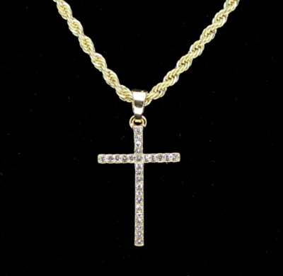 Thin Cubic Zirconia Cross Pendant 14k Gold Plated 24