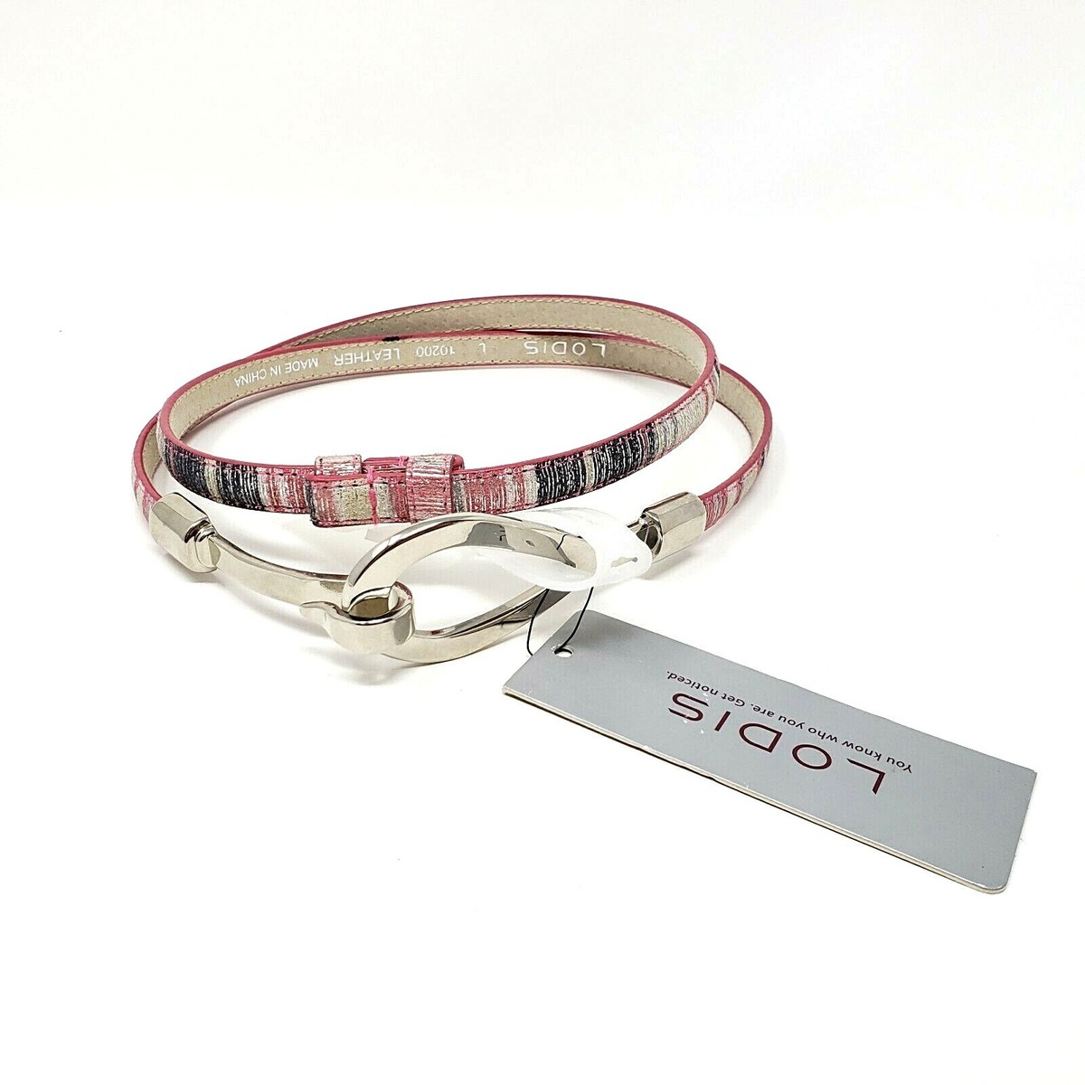 NWT LODIS Size L Martinique Pink Striped Leather Adjustable Slide