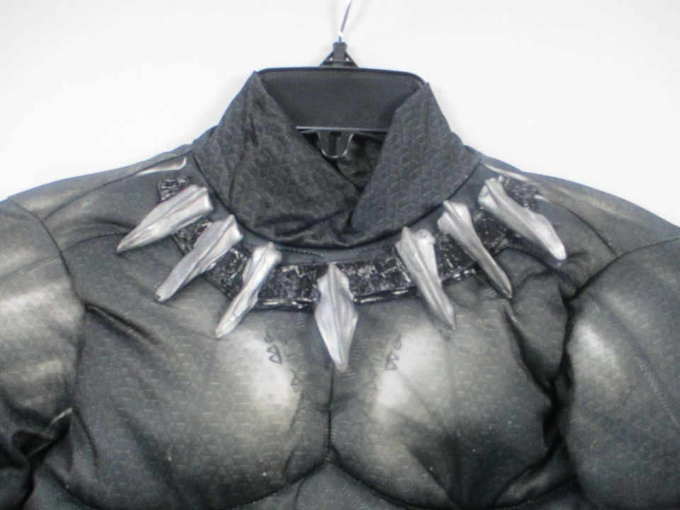 Disfraz Pantera Negra Niños Mediano Plateado Mono Máscara Bota Cubierta Músculo Acolchado Foto 4 de 4