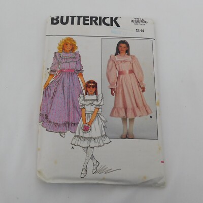 Butterick 6916 Sewing Pattern Girls Prairie Pioneer Country Dress Sizes 12-14 UC