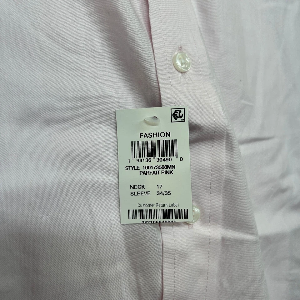 Club Room Regular Fit Dress Shirt Mens 17 34/35 Pink Performance Long Sleeve NEW - Image 3 of 4