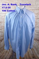 Jos A Bank Men's Dress Shirt 17.5-35 Blue Cotton Traveler's Collection