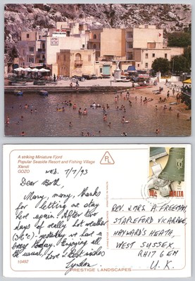 c27872 Anchor Bay Popeye's Village Malta Postkarte 1998 Stempel