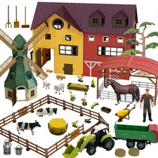 Farm Animals Figurines Toys -140 pcs Toy Set Barn Toy Horse Stable Tractor Tr...