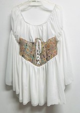 SHEIN Ivory Floral Corset Bell Sleeve Renaissance Fairy Fantasy Dress - Size XL