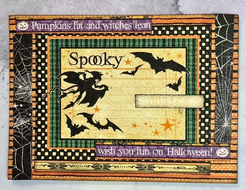 ACEO Mini Art Card Collage Spooky Halloween witch bats pumpkin Paper, Ink by KJS