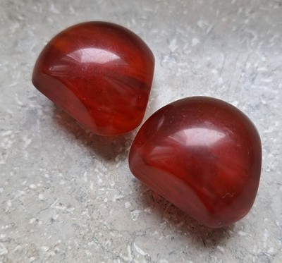 Vintage Cherry Amber Bakelite Clip-On Earrings   Genuine Tested Phenolic Resin  