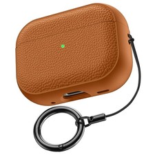 For AirPods Pro 3/2/1 AirPods 4 PU Leather Texture Protective Case w/ Keychain