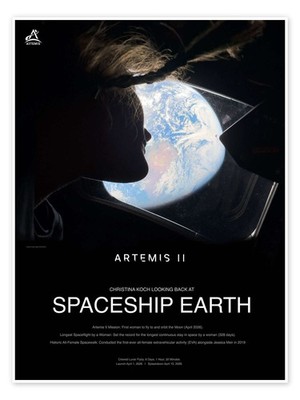 Poster Christina Koch and Spaceship Earth seen from Artemis II - NASA