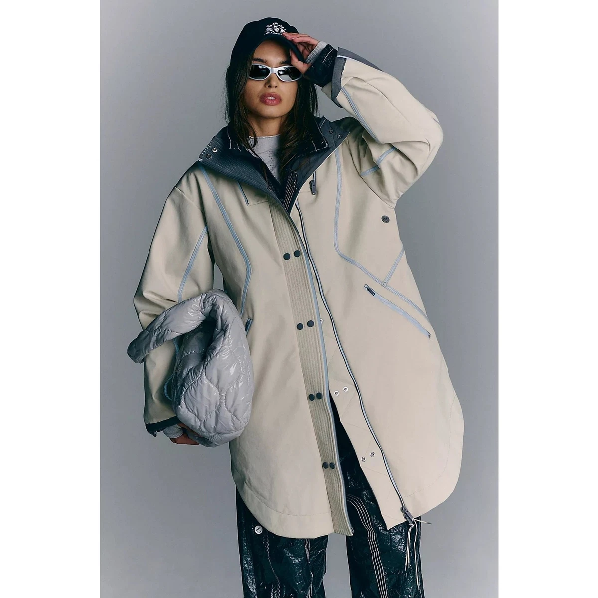 Veste Anorak Free People Femme - Beige/Ramie - Taille 0 (XS) - Capuche Boutons Pression