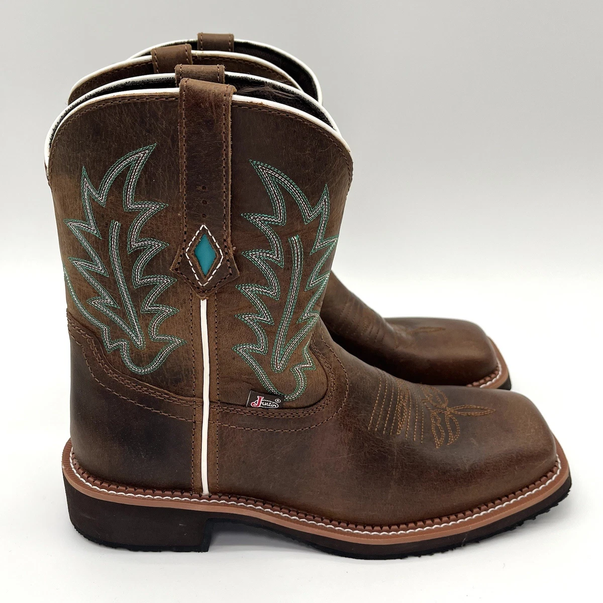 Vintage Justin Boots Green Leather Lace-Up Boots with Brown Trim Size 8B Justin Boots Green Western Boots for Women for sale | eBay main image 4