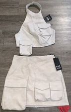 NWT Ego Brand Mini Skirt & Halter Top Cargo Pockets Faux Leather Size 2