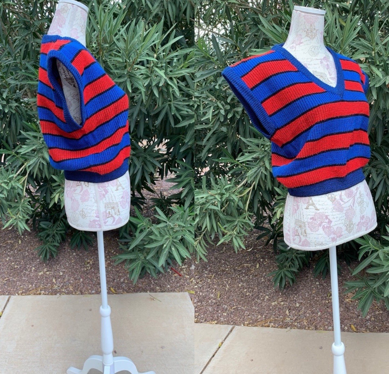 GUC Gitano Vintage Red & Blue Knit Cropped Sweater Sz M FREE SHIPPIN