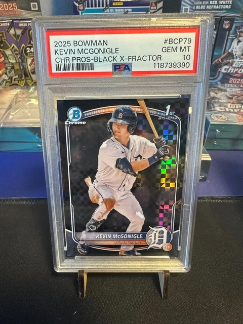 2025 BOWMAN KEVIN MCGONIGLE CHR PROS BLACK X-FRACTOR 7/10 JERSEY # PSA 10
