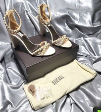 NIB BADGELY MISCHKA IVORY SATIN PEARLS  RHINESTONES STRAPPY HEELS HOOPER SZ 10