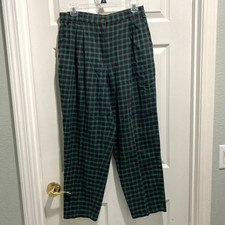 VTG Susan Bristol Women's Sz 12 Green Plaid Pleated Pants Holiday