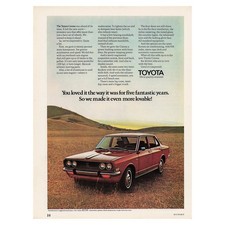 Toyota Corona Sedan Red Car in Field Automobile Vintage Magazine Print Ad 1970