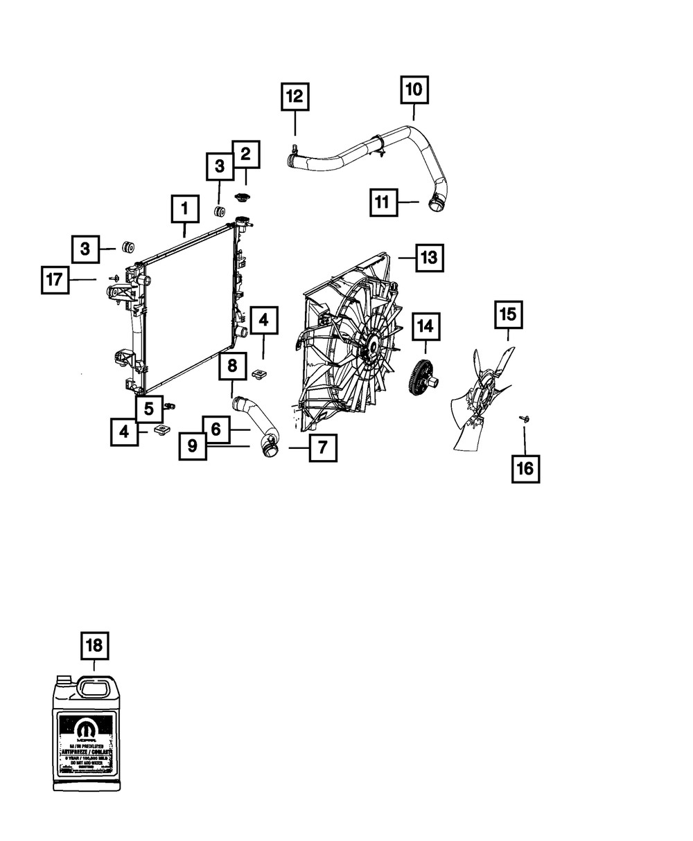 Manguera de entrada del radiador para Ram 1500 2013-2015 (P/N 52014539AC)