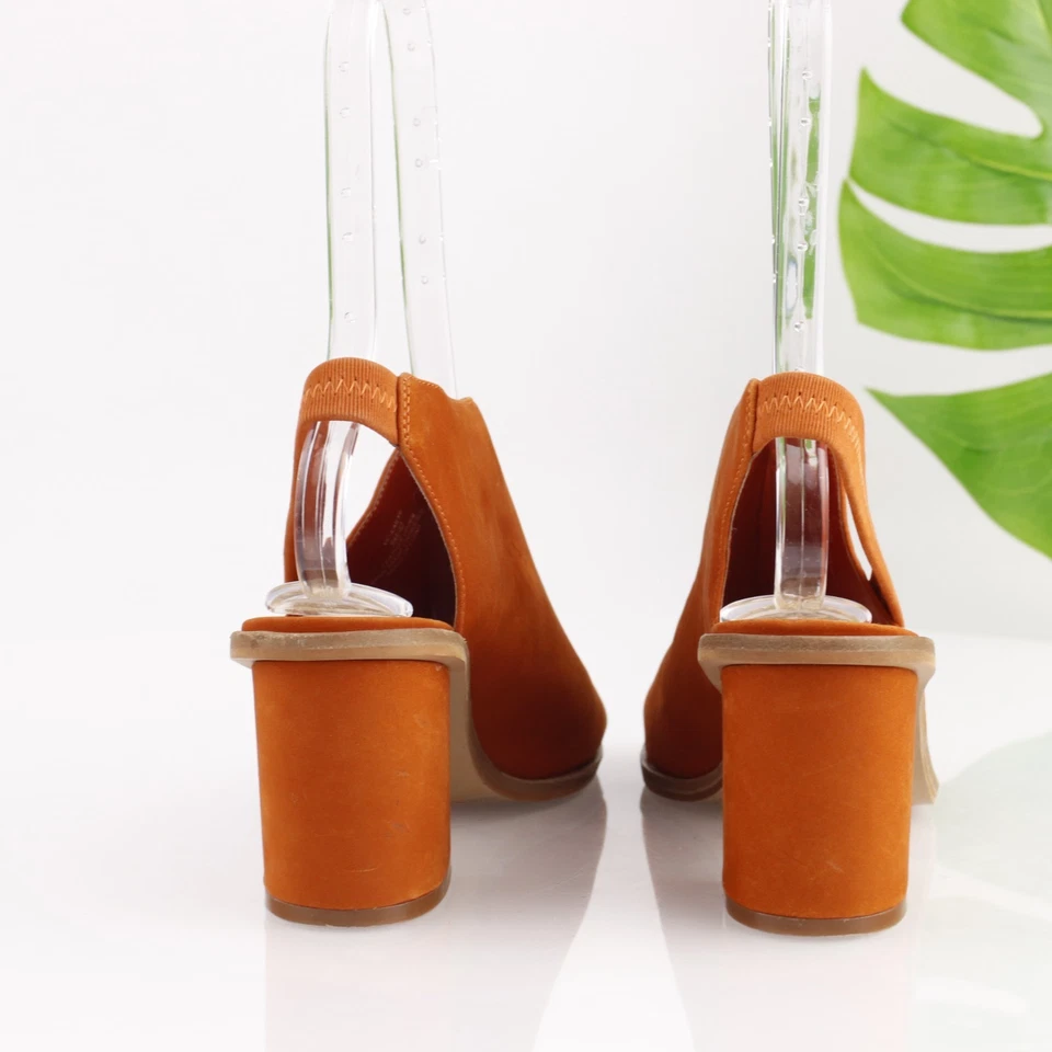 Vince Camuto Women Kailsy Sandal Size 9 Orange Leather Slingback Block Heel Shoe - Image 4 of 4