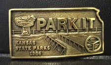 Kansas State Parks  Resources Authority Logo 1986 Park It Belt Buckle Brass LE