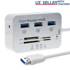 Aluminum 3 Port USB 3.0 Hub MS SD M2 TF Multi-In-1 Memory Card Reader Adapter US