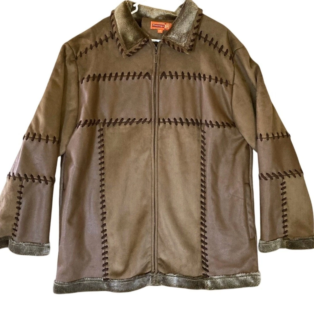 Royal Prestige Men's 2-Toned Brown Faux Suede Patchwork Jacket Coat 3XL
