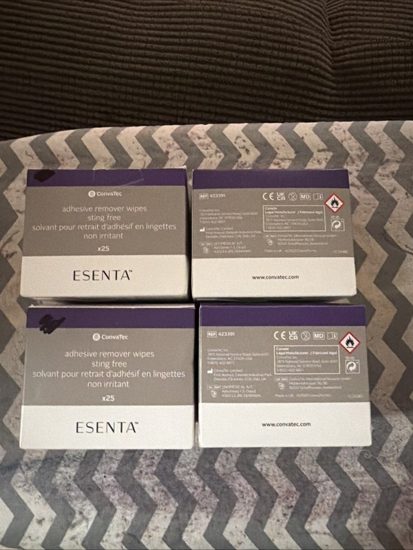 4 Boxes X 25ct BOXES 423391 ConvaTec Esenta Sting Free Adhesive Remover Wipes