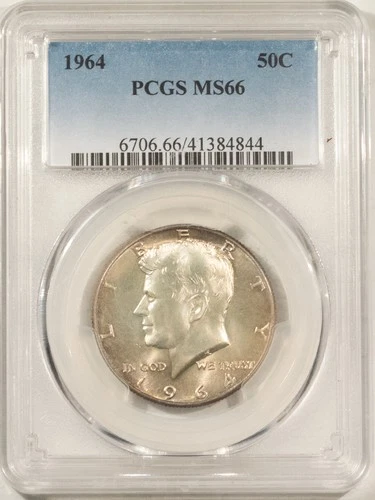 1964 KENNEDY SILVER HALF DOLLAR - PCGS MS-66, PREMIUM QUALITY!