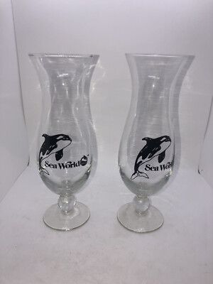 Sea World  Theme Park Souvenir Tall 10'' Drink Cocktail Glass Shamu Whale C1E