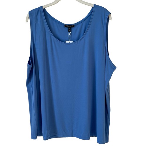 トップス n Eileen Fisher Blue Fine Tencel Jersey Scoop Neck Top Shirt WOMENS