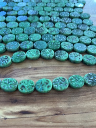 Swirl Green Vintage Antique Pressed Czech Glass 6in In Strand 15mm Coin Beads - Picture 2 of 3