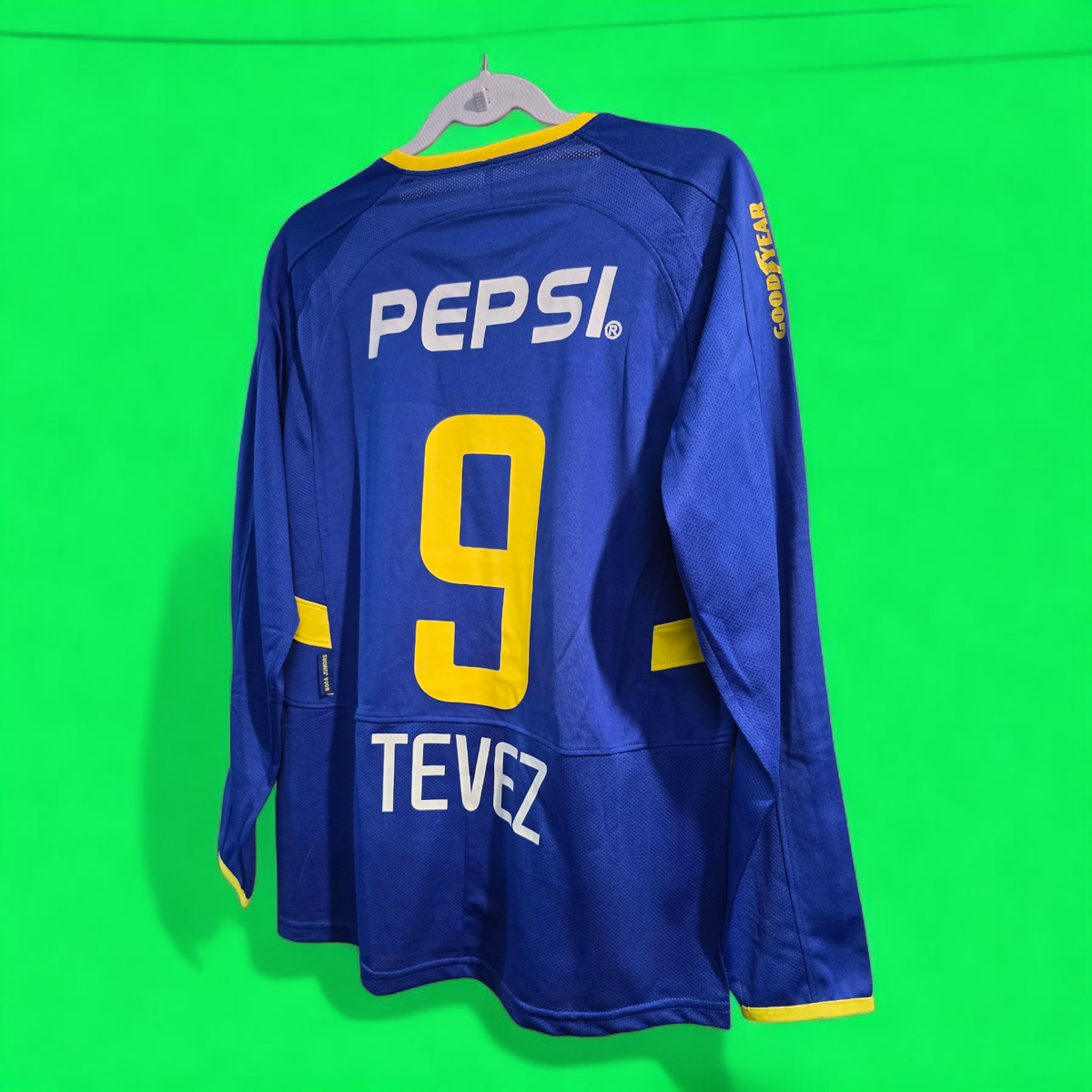 BOCA Jr. HOME 2003/2004 - Blue - TEVEZ # 9 - LARGE (Run Small