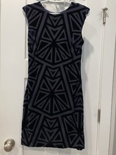 Vince Camuto  Size 8 Navy Lined Burn Out Velvet Dress Elegant & Timeless Look
