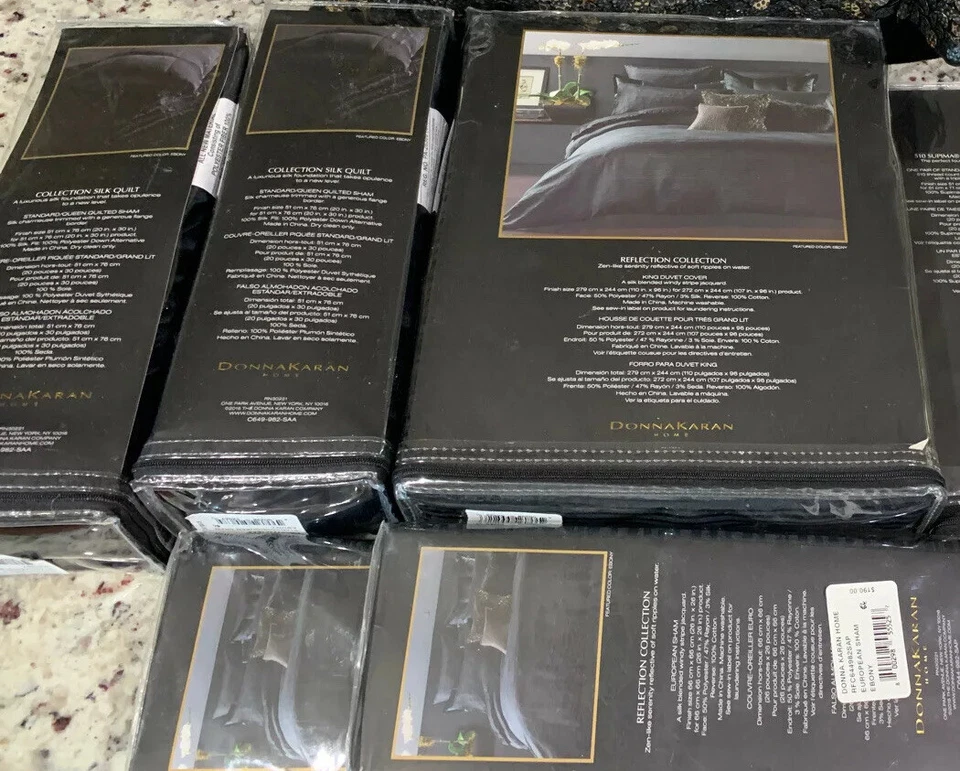 Donna Karan Reflection Ebony King Duvet Cover+6Shams. New! - Image 3 of 4