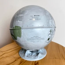 1963 Replogle Metal 6" Moon Globe Bank Adler Planetarium Space Decor w/ Stand