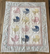 Handmade Quilt Applique Baby Blanket Strollers Squares Unisex Pink Blue Yellow