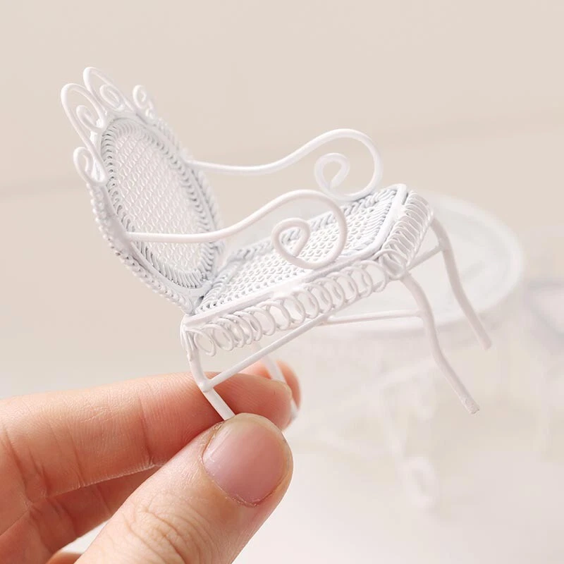 3PC Dollhouse Miniature 1/12 Scale Iron Table Chairs Set Garden White Furniture - Image 4 of 4