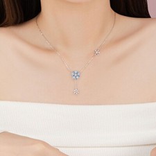 925 Sterling Silver Snowflake Blue Crystal Pendant Women Adjustable Necklace